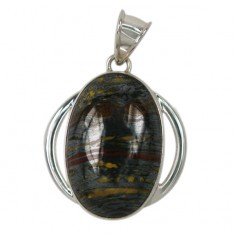 Oval Iron Tiger Eye Pendant, Sterling Silver